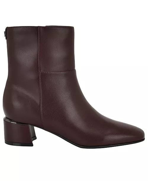 Calvin Klein Parry Block Heel Ankle Booties Dark Red 11M Man‑Made $129 NWB