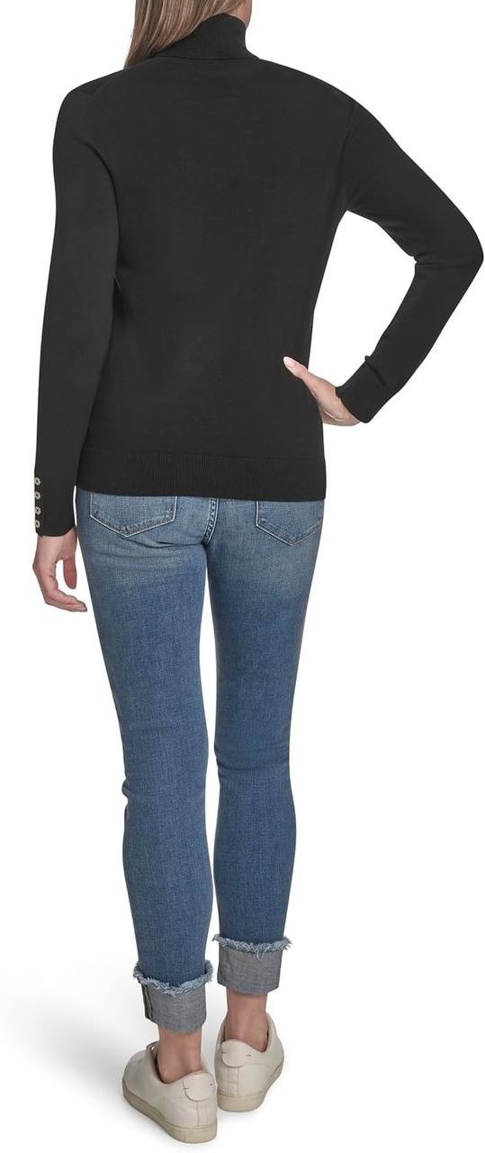 Tommy Hilfiger Cotton Lightweight Turtleneck Long Sleeve Top Black S/P NWT $69