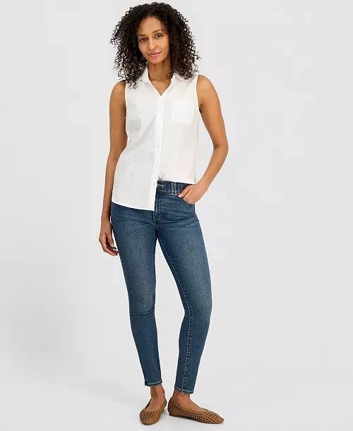 Nautica Cotton Sleeveless Button‑Front Top Bright White L NWT $59.50
