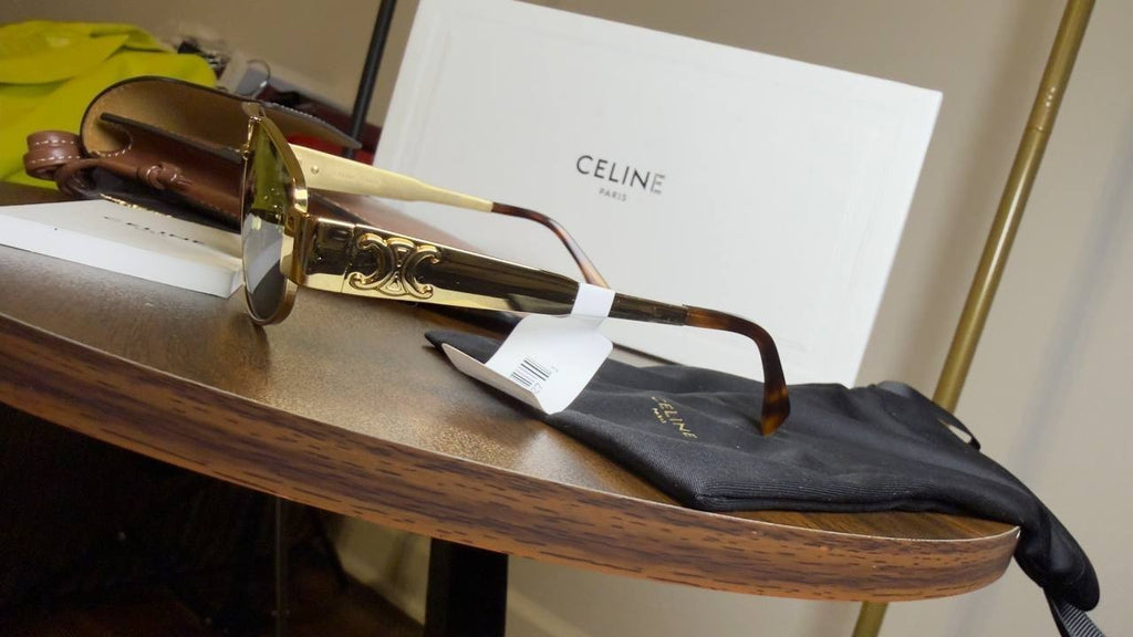 Celine  Metal  Triomphe  CL40281U  Gold/Green  Sunglasses  OS  NWT  $550