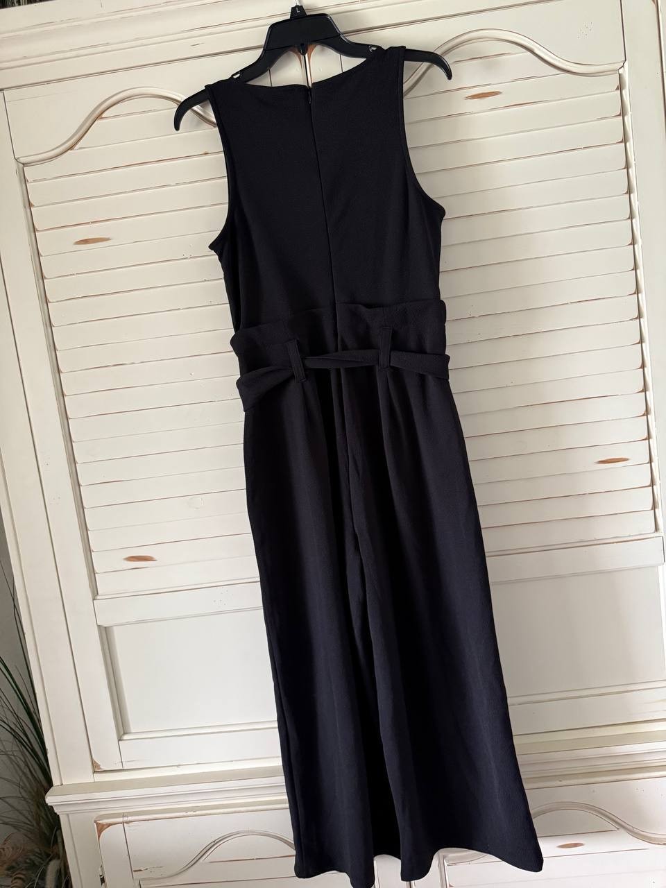 Bar III Petite Tie-Waist Jumpsuit Black Crew-Neck Sleeveless Cropped NWT