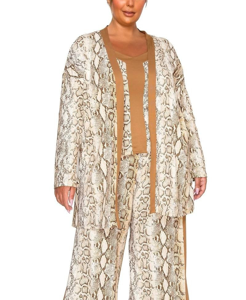 Coin 1804 Plus Python Contrast Cardigan Sweater Off White Camel 1X NWT $40