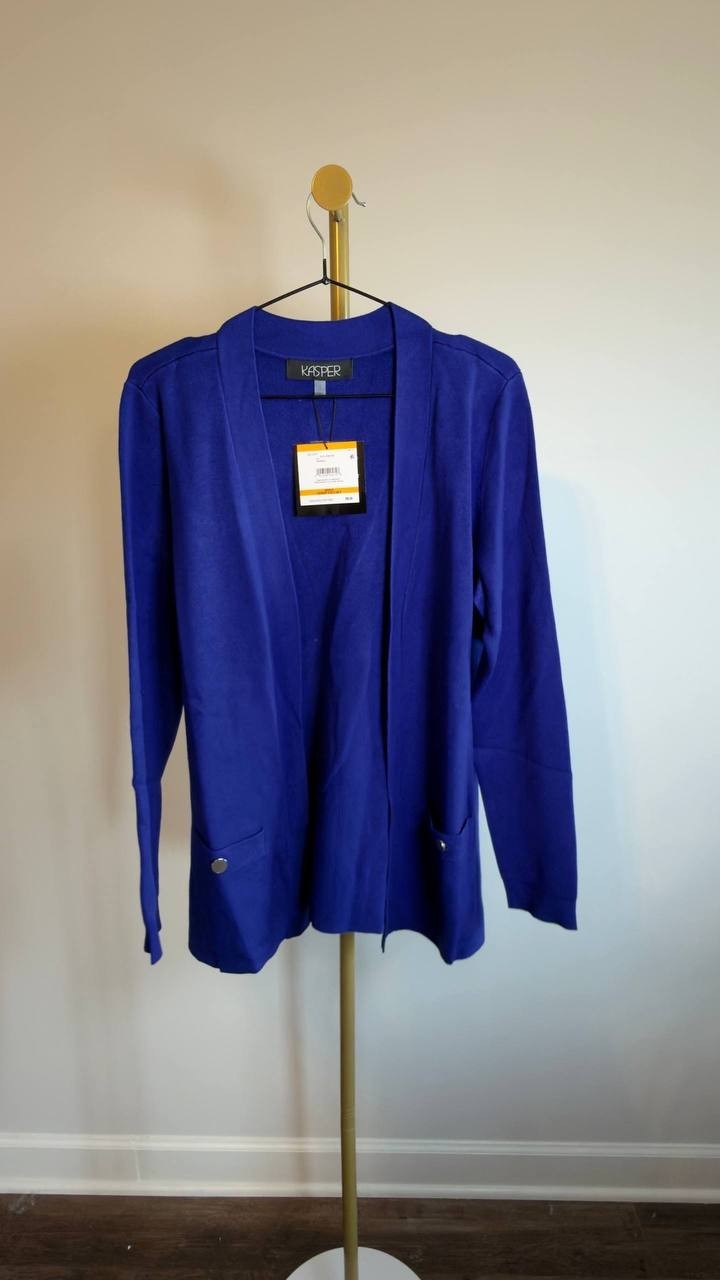 Kasper Open‑Front Long‑Sleeve Cardigan Blue S NWT $99