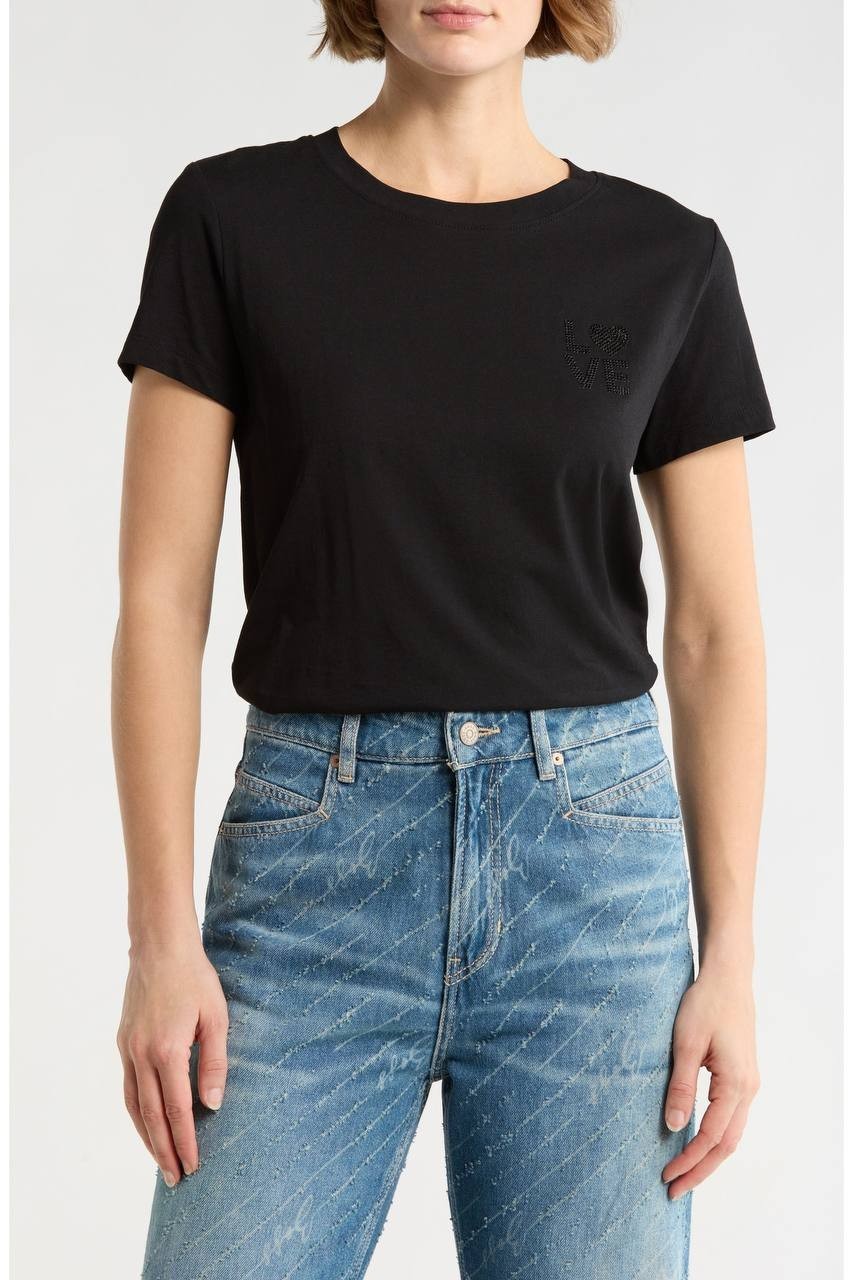 Hugo Boss Women’s Love Rhinestone Graphic T‑Shirt Black M NWT $59