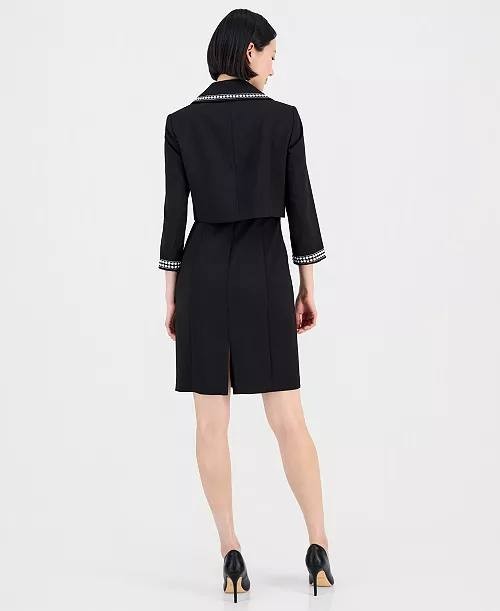 Tahari ASL Beaded Dress Suit Set Black 10 NWT $249