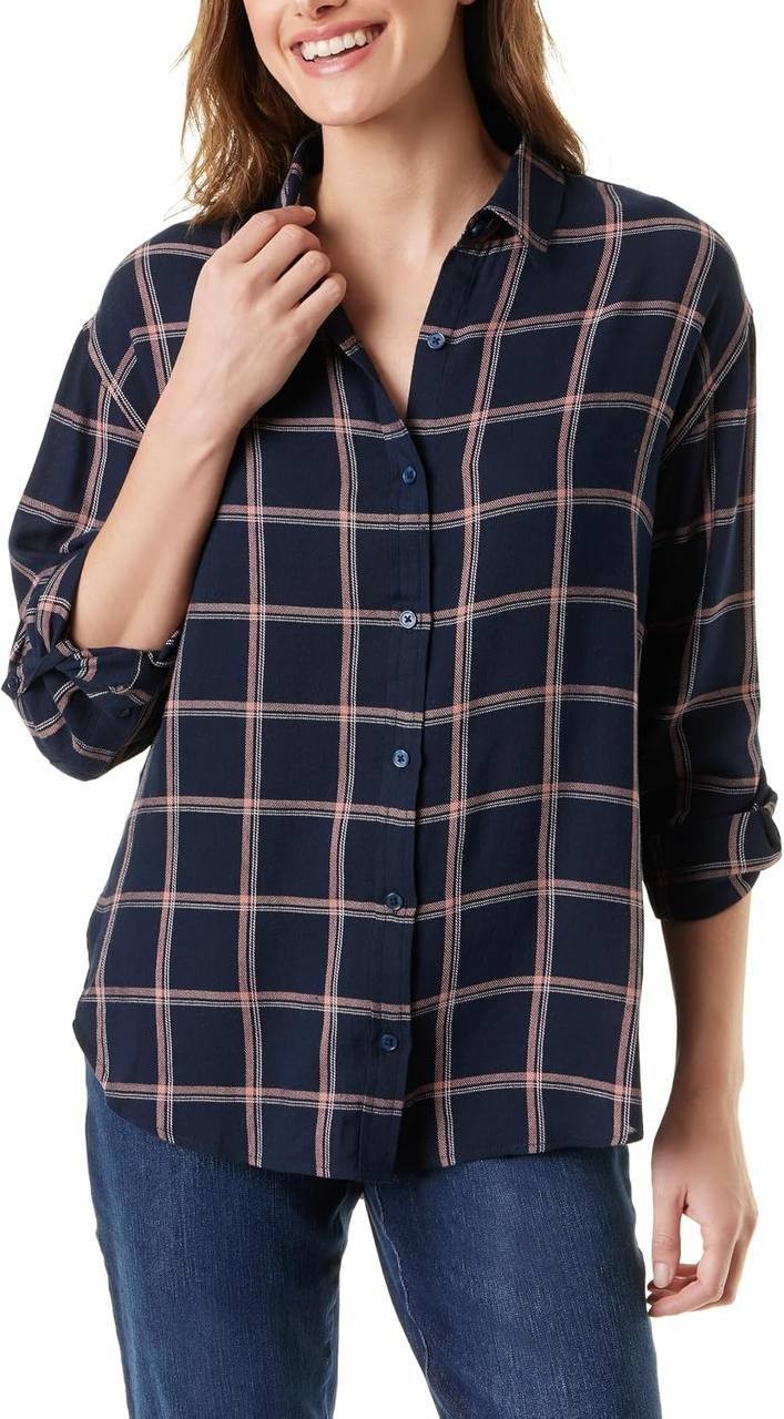 Gloria Vanderbilt Amanda Shirt Midnight Affair/Autumn Windowpane S NWT $48