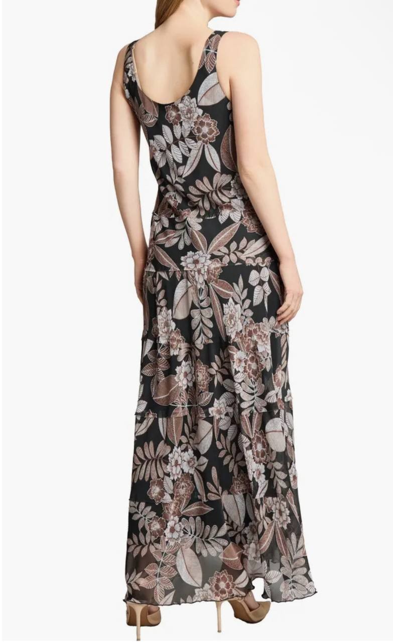 Jones New York Dress S Black Brown Floral Chiffon Maxi Sleeveless NWT $99.50