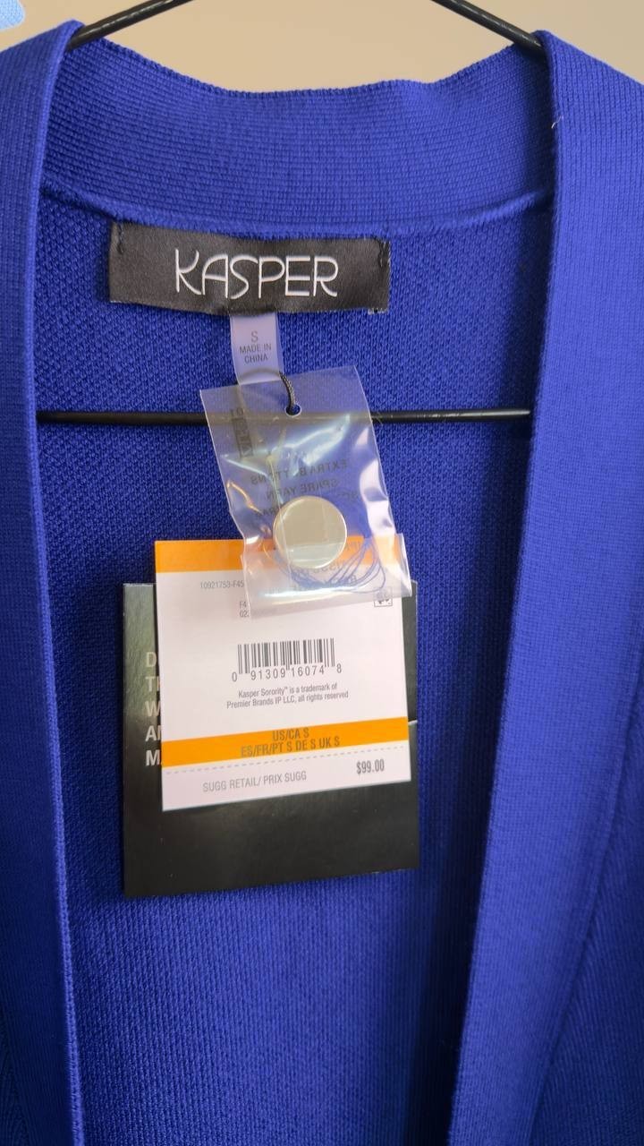 Kasper Open‑Front Blue Cardigan Size S NWT $99