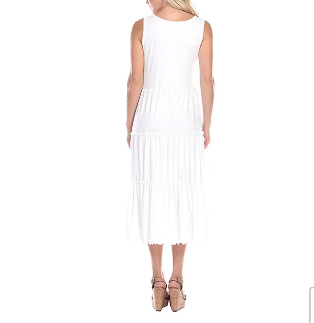 White Mark Maternity Dress 1XL White Sleeveless Tiered Smock Midi Pullover NWT