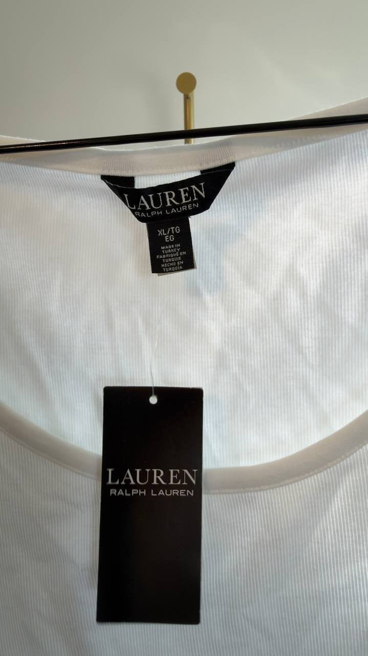Lauren Ralph Lauren Stretch Rib-Knit Tank Top XL White NWT $49.50