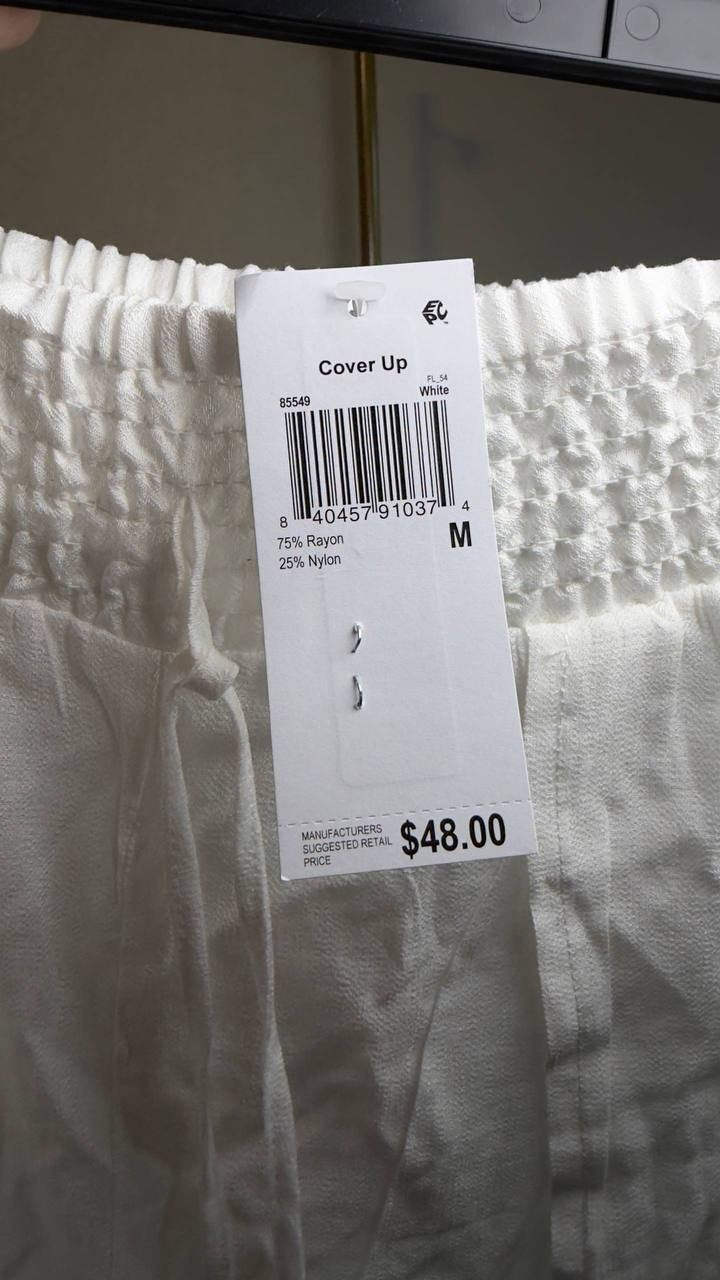 Dotti Smocked‑Waist Cover‑Up Pants White M NWT $48