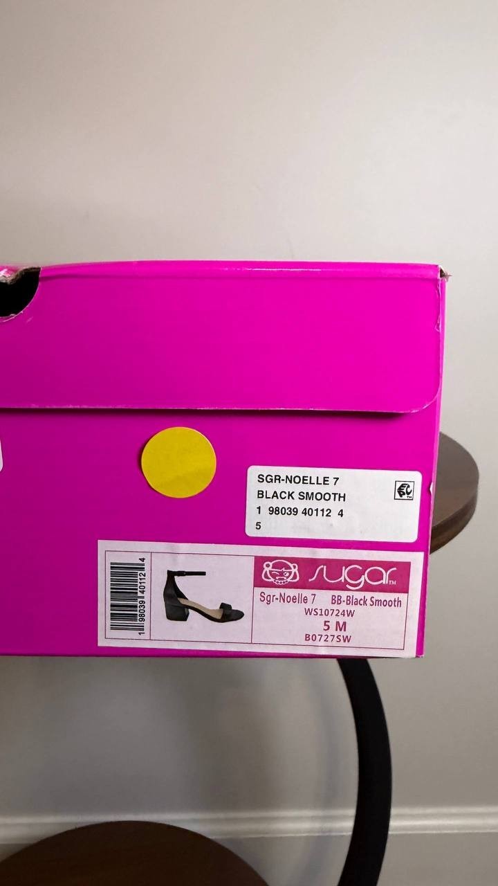 Sugar Noelle 7 Sandals 5M Black Low Block Heel Buckle Strap Dressy NIB msrp$59