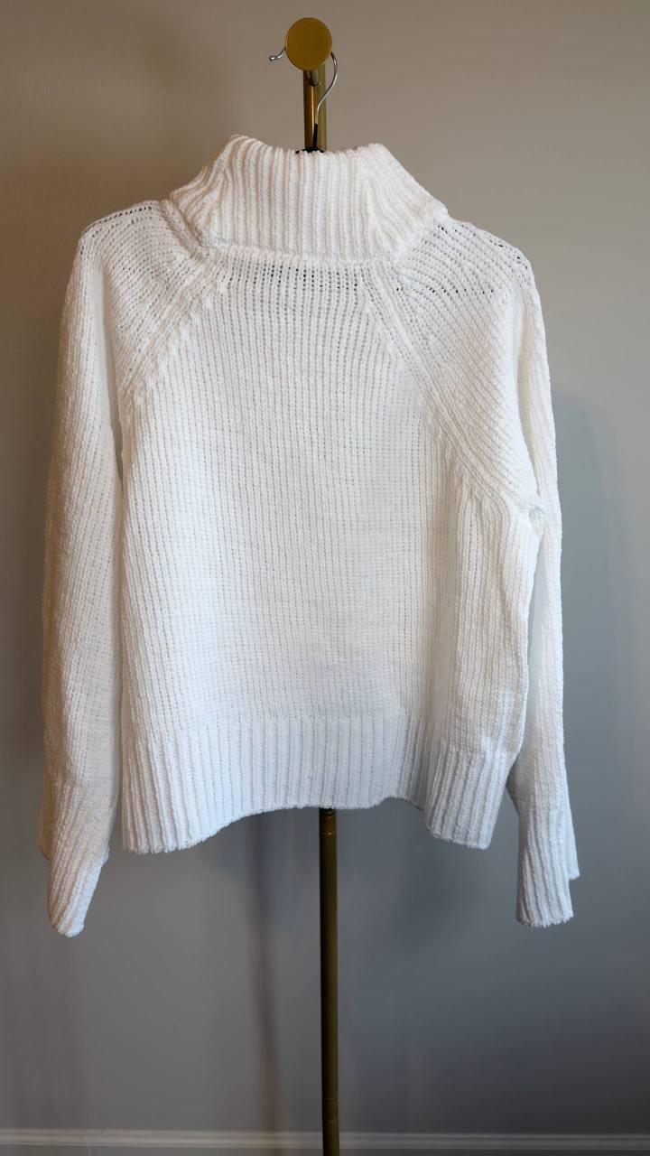 DKNY Jeans Cropped Mock Neck Chenille Sweater Ivory L NWT $79
