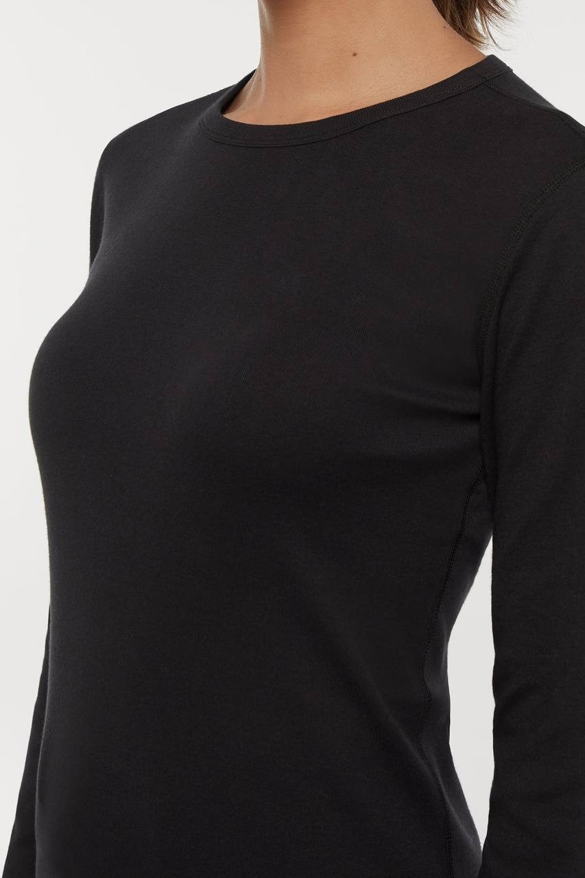Three Dots Ribbed Crew Neck Long Sleeve Tee Black NWT - Women's Size L