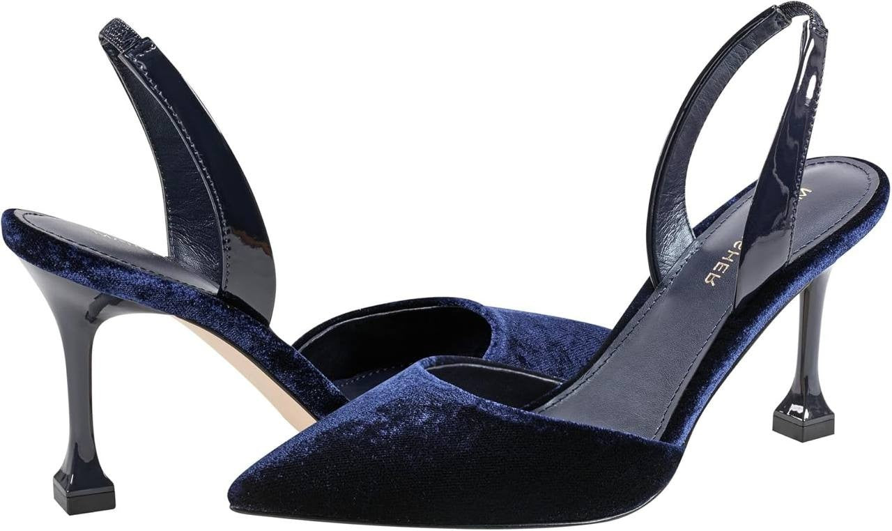 Marc Fisher Hadya Pumps 8M Navy Velvet Pre‑Owned Used at Home No Box $89