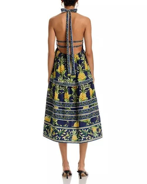 FARM Rio Pineapple Print Midi Dress Navy Multicolor, Size S, New with Tags
