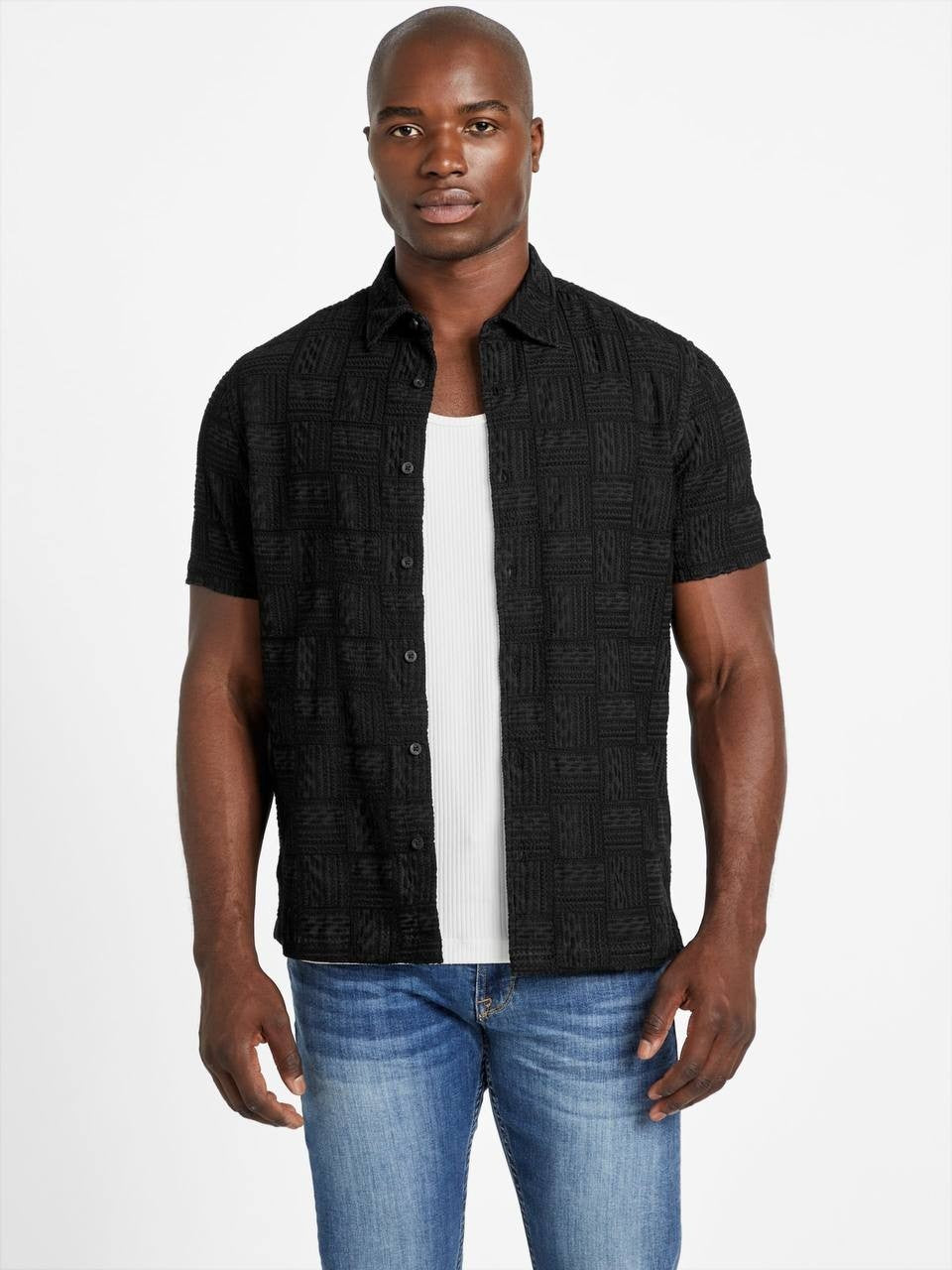 Guess Men’s Idris Embroidered Shirt Black S $79 NWT
