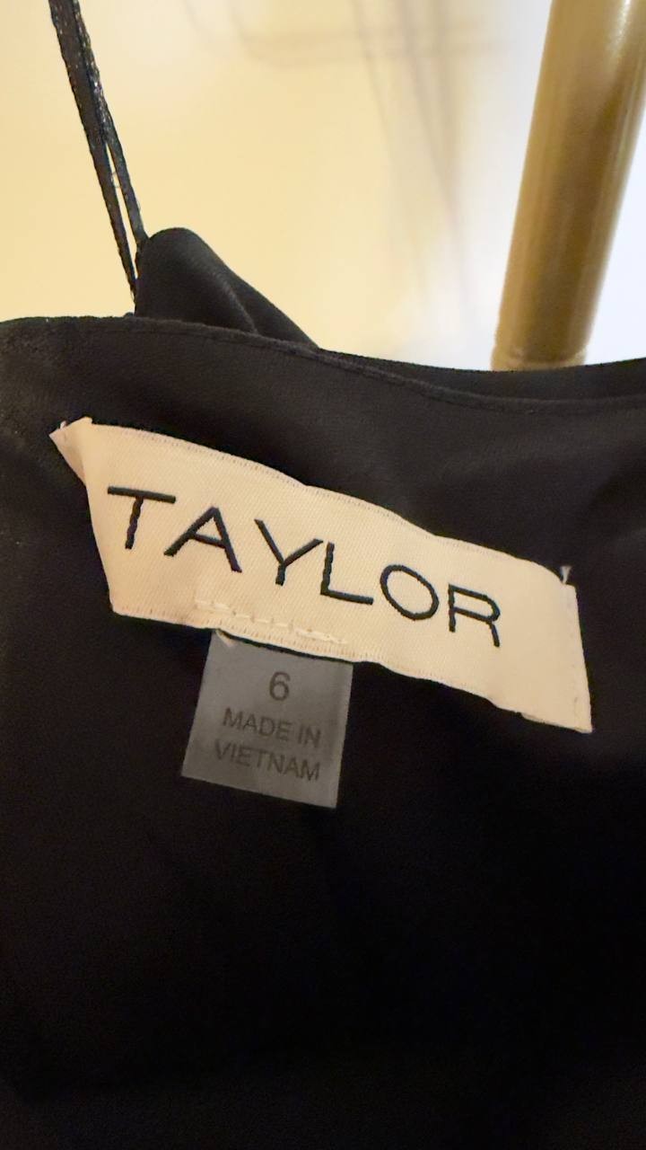 Taylor Women’s Belted Off‑The‑Shoulder Dress Black Floral 6 NWT $138