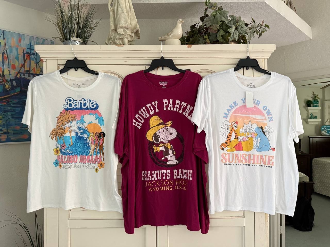 3X Women’s Graphic T-Shirts Lot – Winnie the Pooh, Snoopy &amp; Barbie Tees