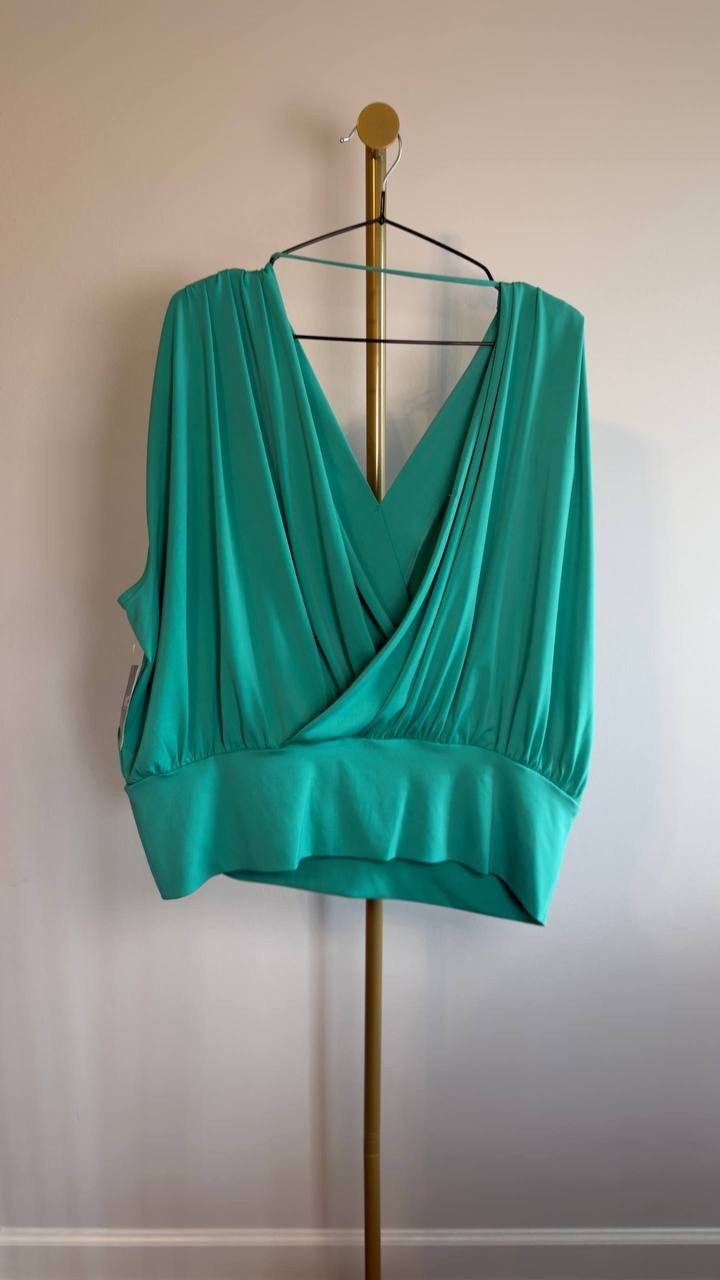 INC Surplice V‑Neck Cap‑Sleeve Top Surf Green XL NWT $49.50