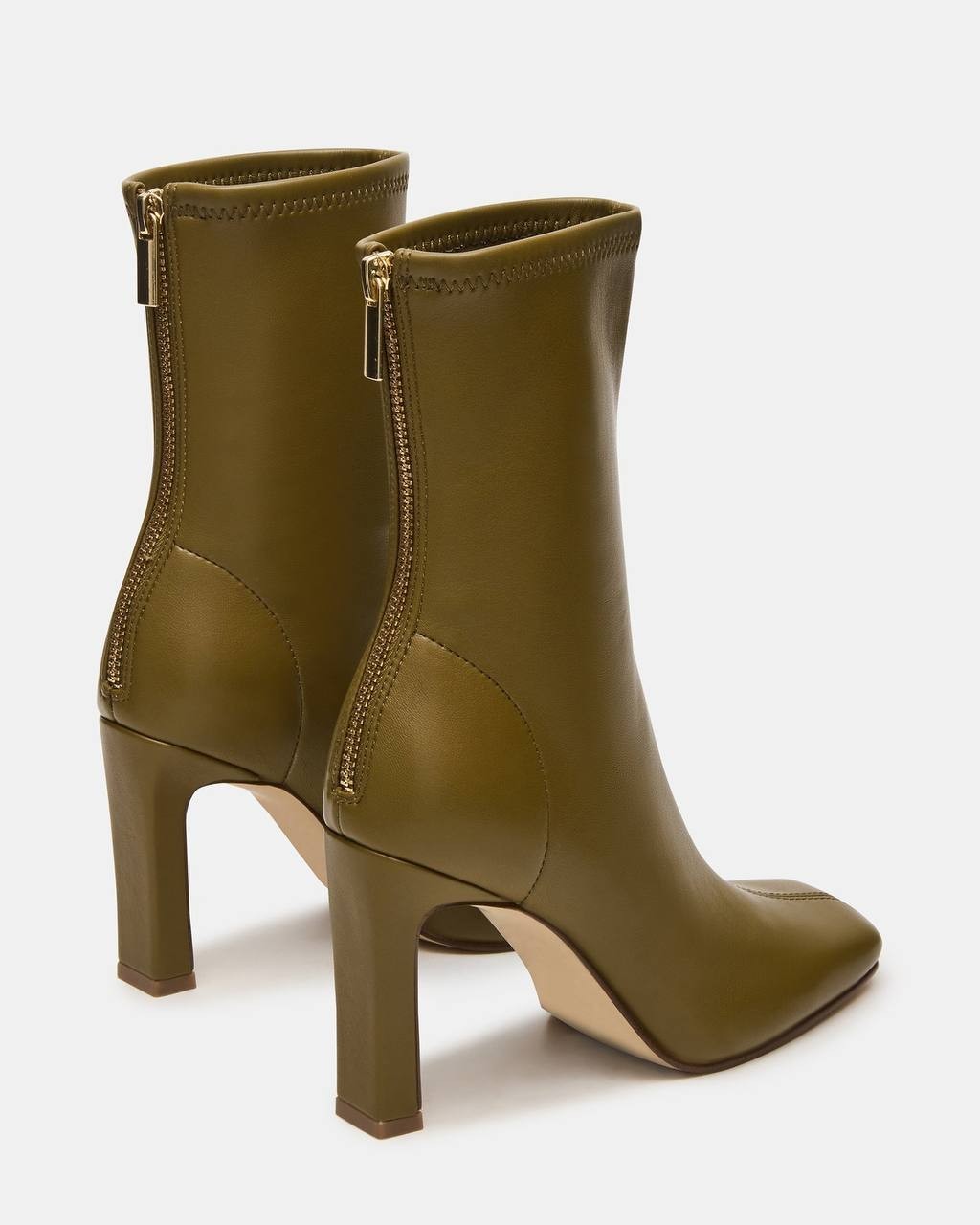 Steve Madden Khelan Olive Ankle Boots 9M Vegan Leather Block Heel $119.95 NWB