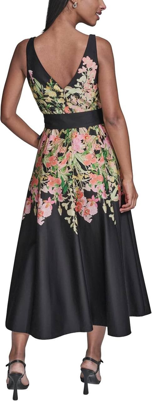 Karl Lagerfeld Stretch‑Cotton Floral Midi Dress Black Multi 2 NWT $189