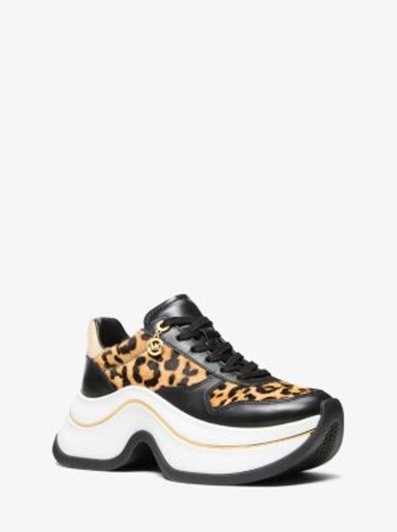 Michael Michael Kors Leopard Leather/Calf Hair Trainers 8M New in Box MSRP $195