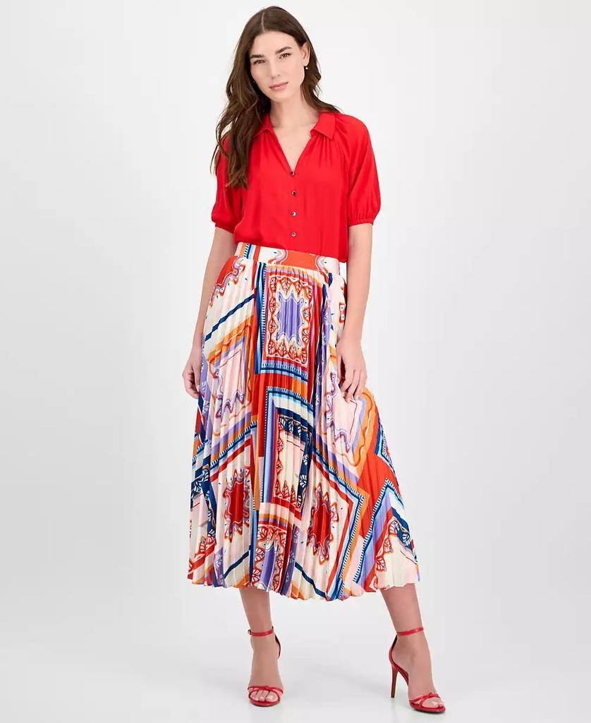 Tahari Women’s Georgette Split‑Neck Blouse Apple Red S $78 NWT