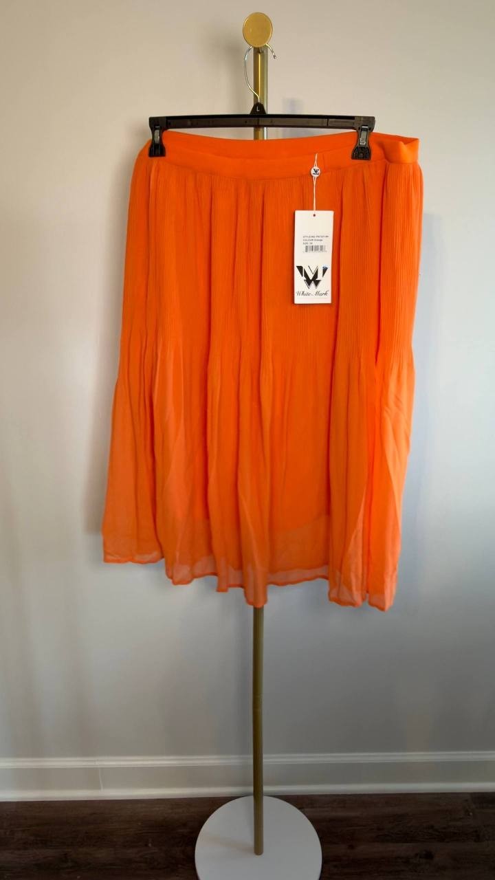 White Mark Plus Size Pleated Chiffon Midi Skirt Orange 2X NWT $50