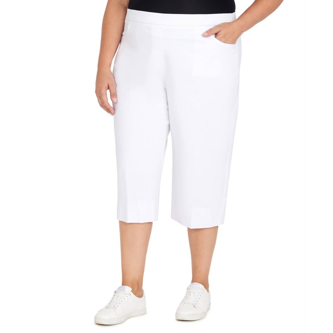 Alfred Dunner Plus Stretch Straight Mid Rise Capri Pants White 16P  NWT  $49.50