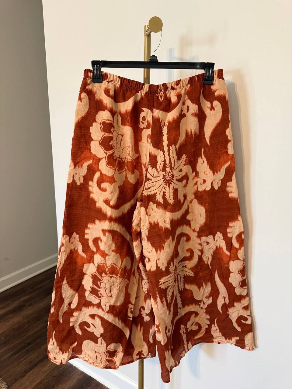 Sam & Jess Printed Wide‑Leg Cropped Pants Orange sizeL NWT Boho Chic msrp$56