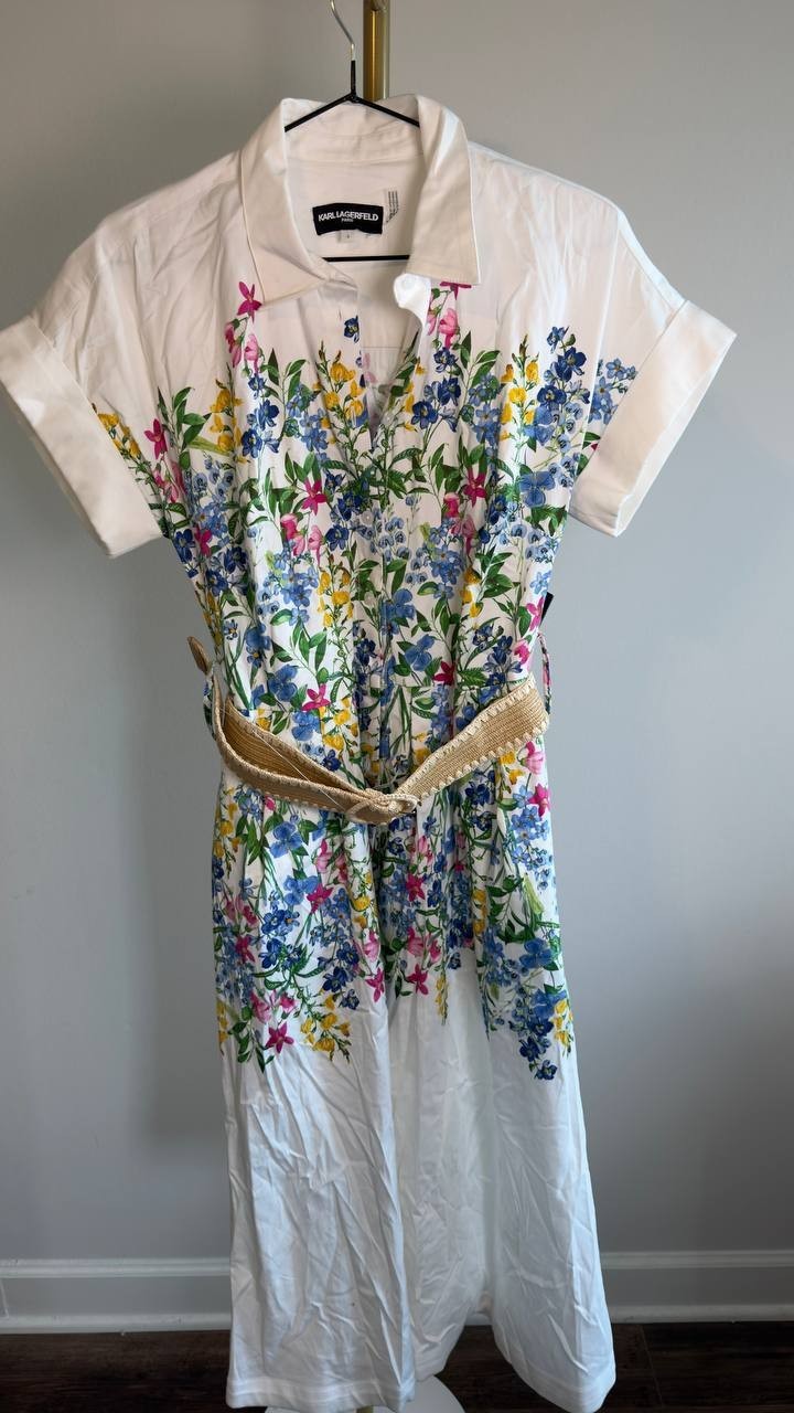 Karl Lagerfeld Paris Short-Sleeve Floral Dress Soft White Floral 4 NWT $179