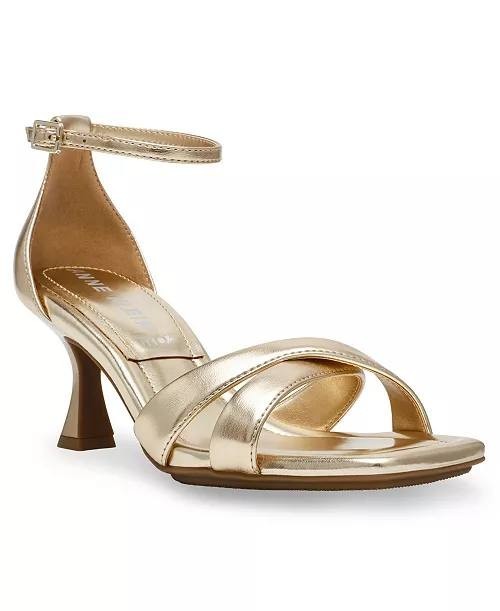 Anne Klein Gold Man‑Made Ankle Strap Dress Sandals 7M New in Box $79