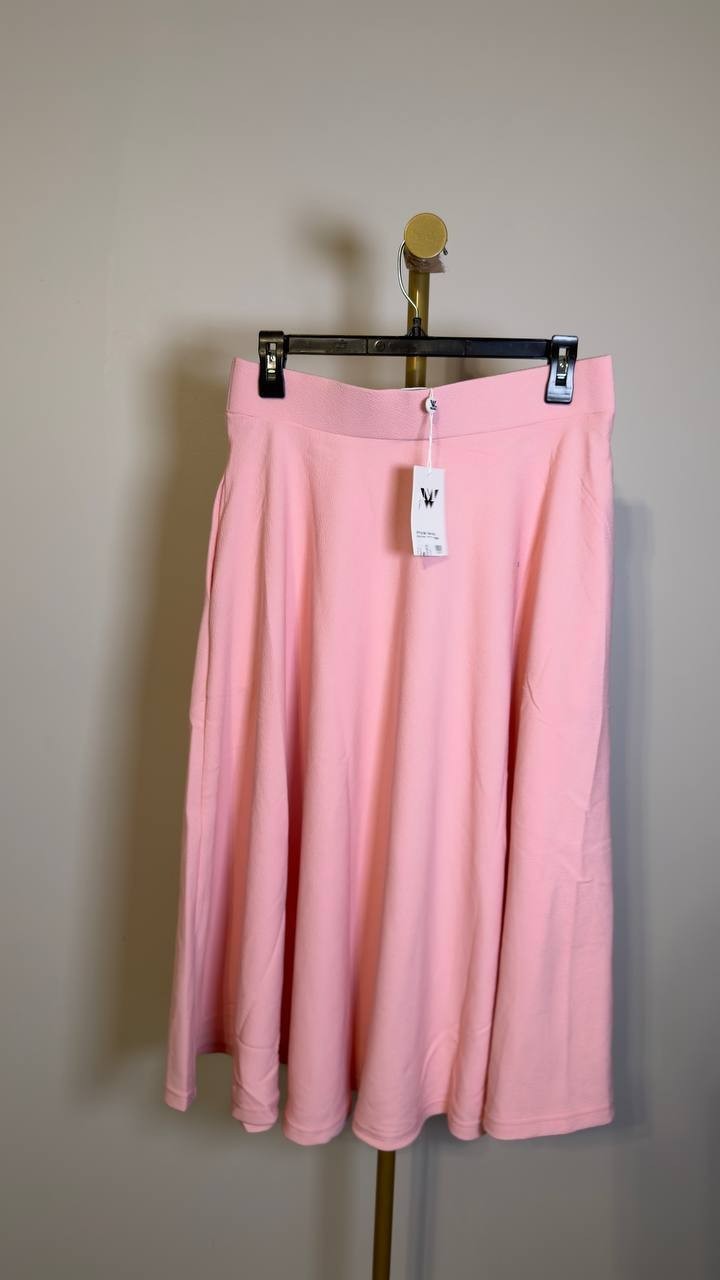 White Mark Women’s Flared Midi Skirt with Pockets Cotton Pink L NWT $59