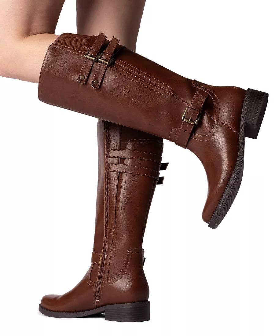 Journee Sonny Boots 10M Cognac Polyurethane Knee‑High Round Toe NIB msrp$122