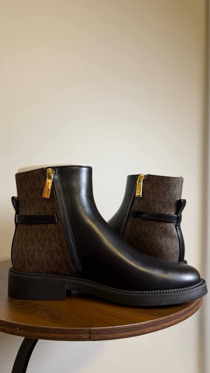 Michael Kors Brown/Black Faux Leather Block Heel Booties 5M NIB MSRP $150