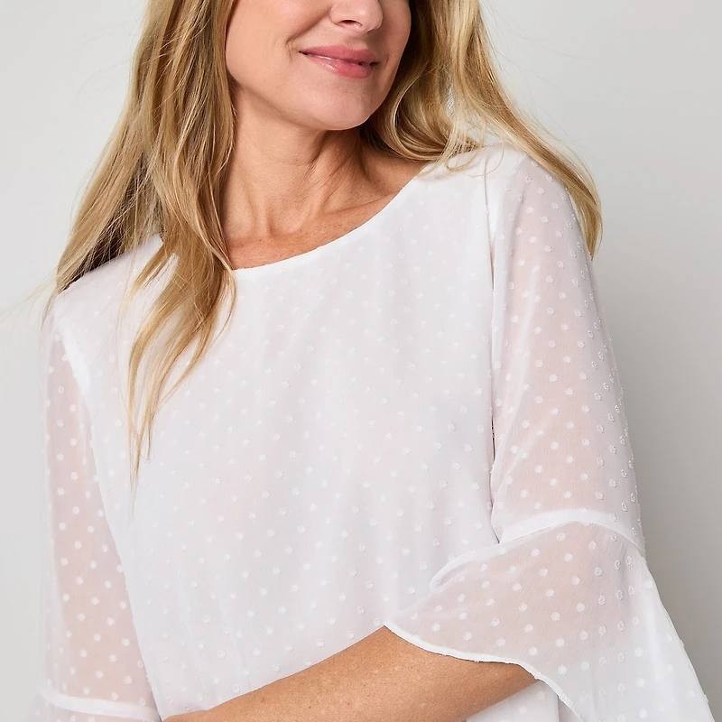 Black Label Evan-Picone Chiffon Bell 3/4 Sleeve Blouse White XL NWT $59