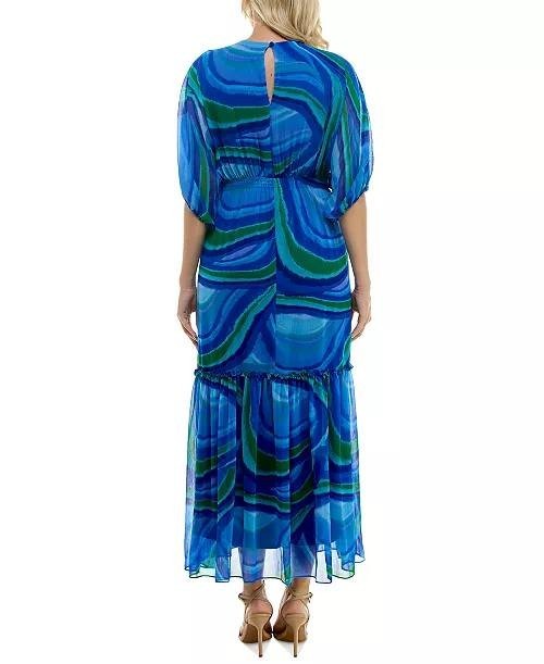 Taylor Printed Fit & Flare Chiffon Dress Blue Swirl 4 NWT $138
