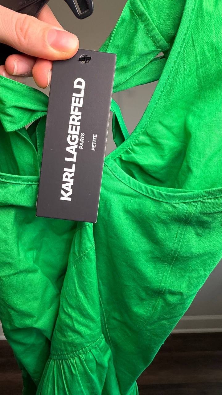 Karl Lagerfeld Paris Poplin Bow‑Back A‑Line Dress Green 10P NWT $149