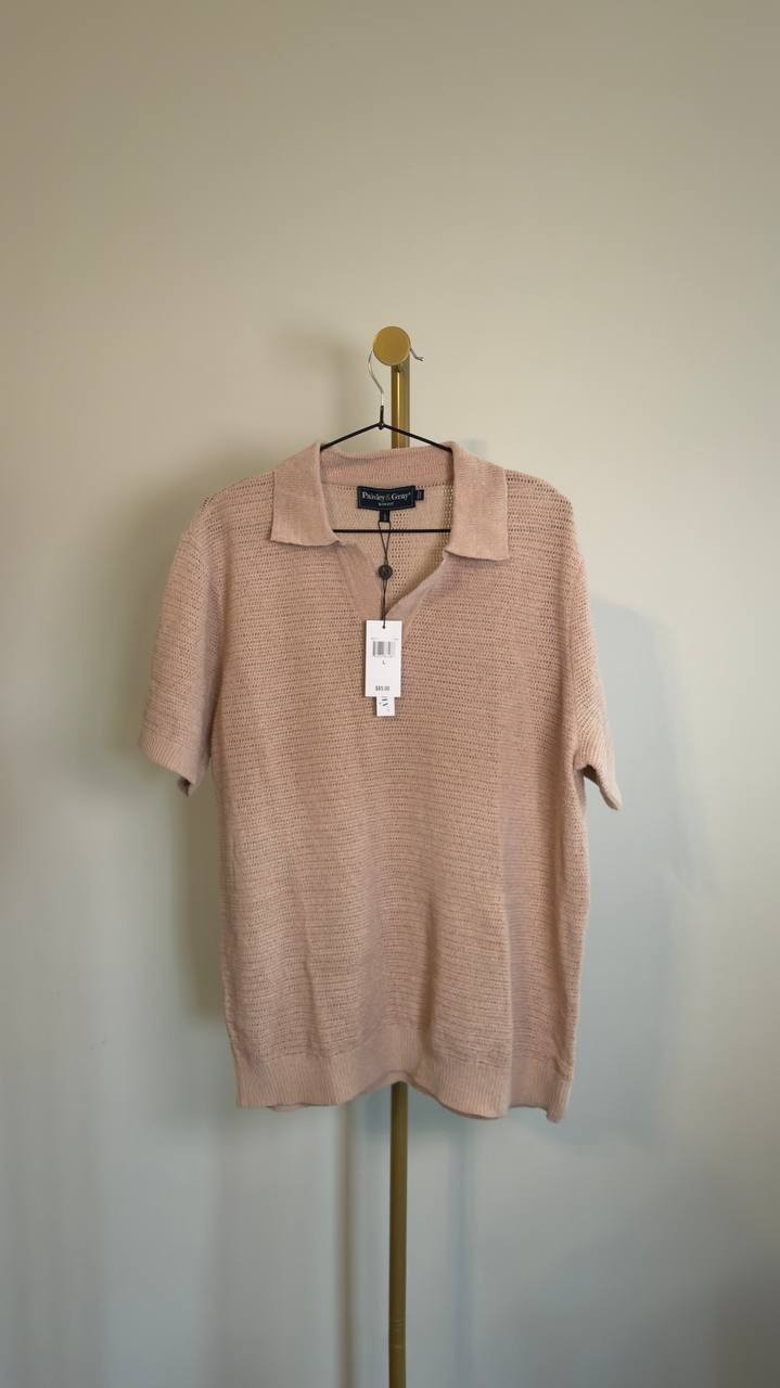 Paisley & Gray Johnny Collar Polo Tan Chenille Size L NWT $85