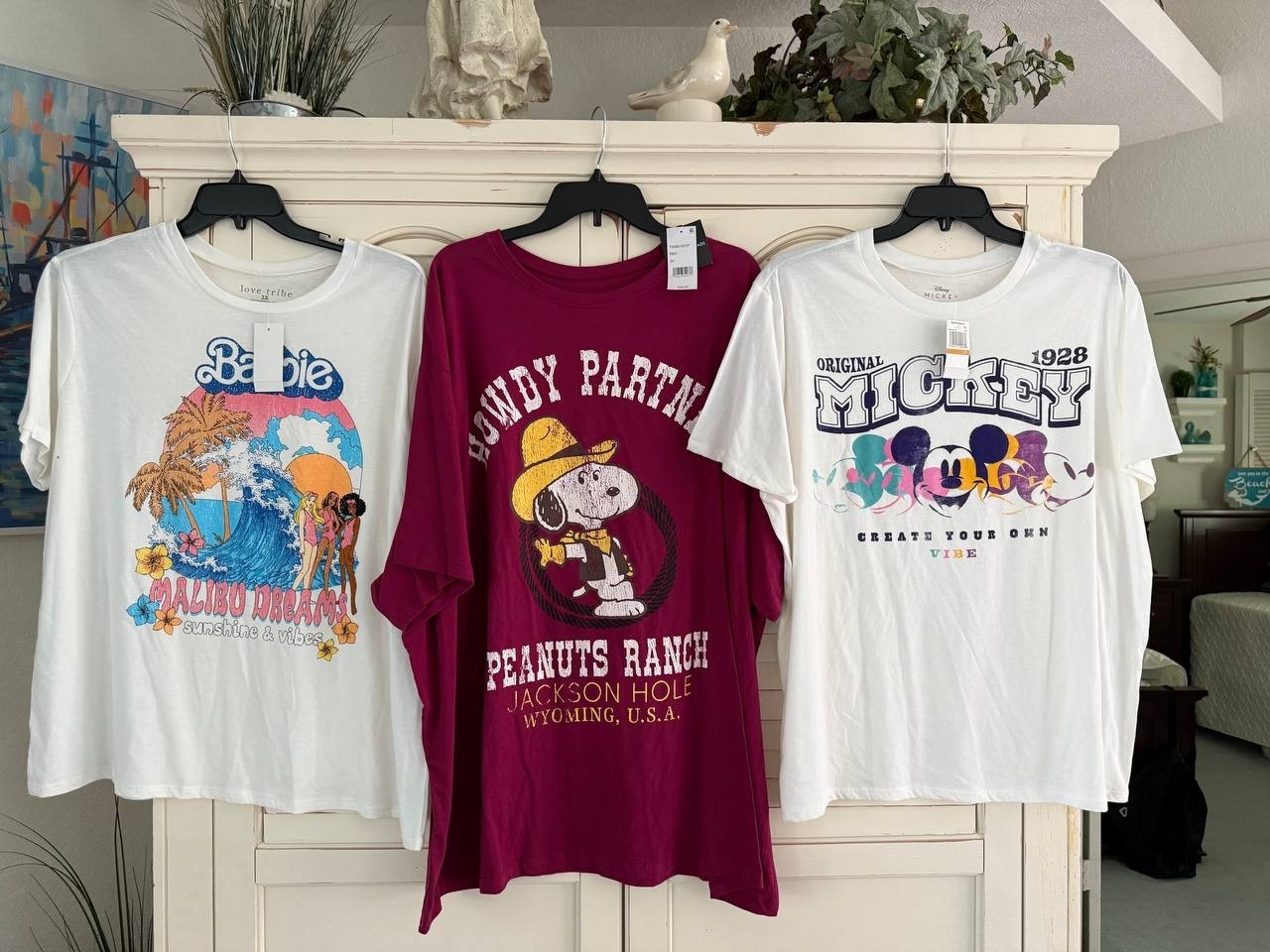 Women's 3-Pack Graphic Tees Size 3X - Barbie Snoopy Mickey Cotton Bundle