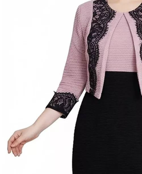 NY Collection Petite Lace‑Detail 2‑Piece Dress Set Blush Black 8P $62 NWT