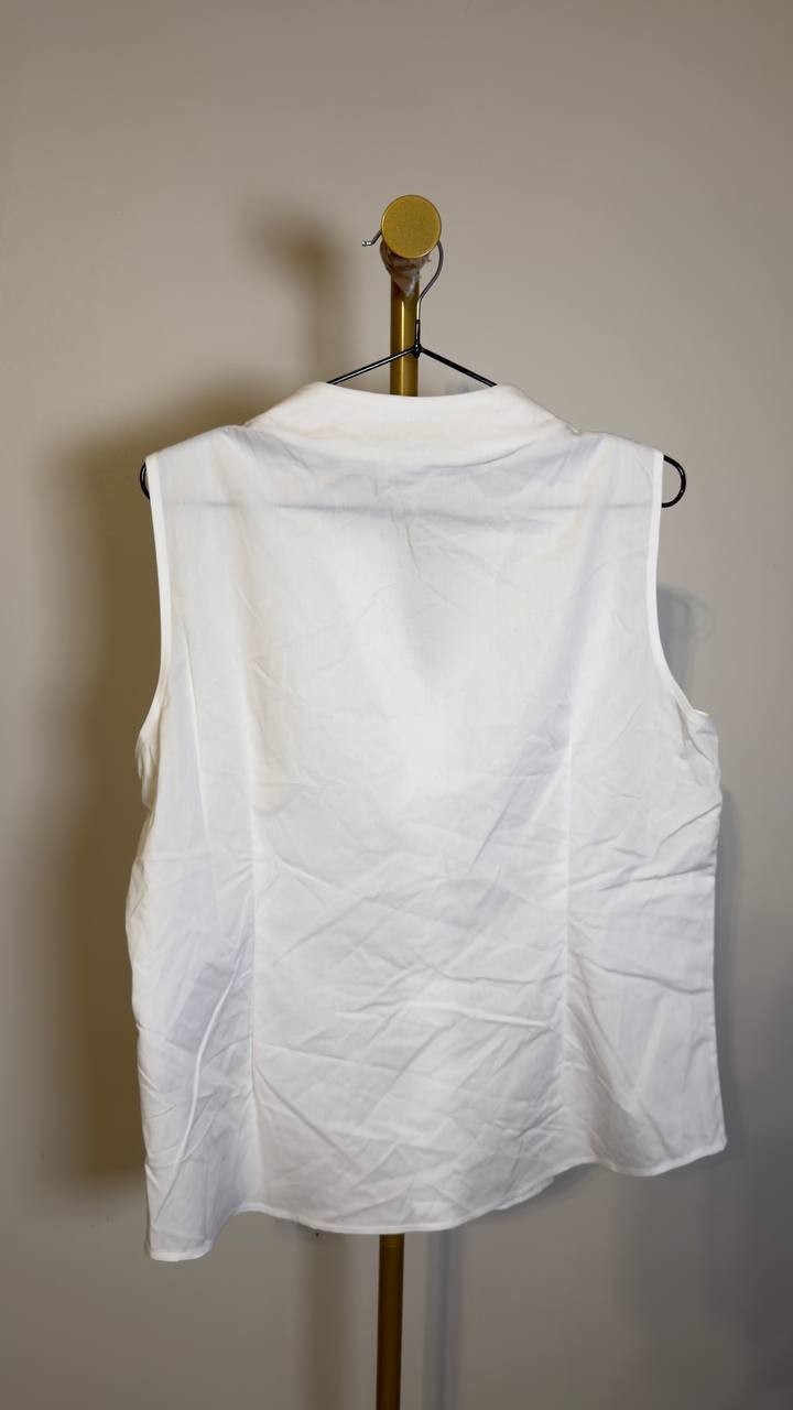 Calvin Klein Women’s Sleeveless Button‑Down Poplin Top White L NWT $99