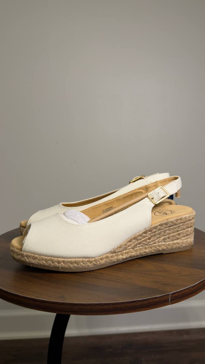 White  Mountain  Wedge  Sandals  White  Fabric  7.5W  New  $89