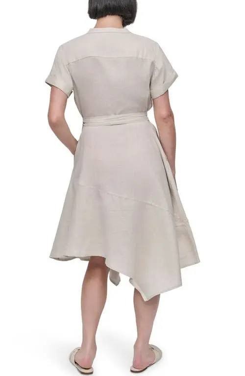 DKNY Asymmetric Linen Shirtdress – Natural – Size 16 – NWT