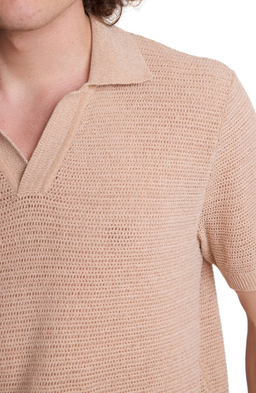 Paisley & Gray Men’s Open Knit Johnny Collar Polo Tan L/G $85 NWT