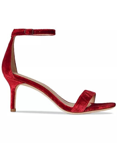 Lauren Ralph Lauren Red Velvet Mid Heel Sandals 7.5B NIB MSRP $148