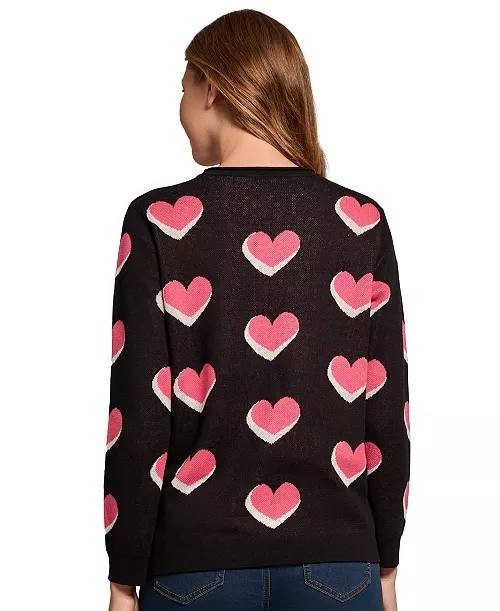 Jones New York Scatter Heart Crewneck Sweater Black Multi XL NWT $99.50