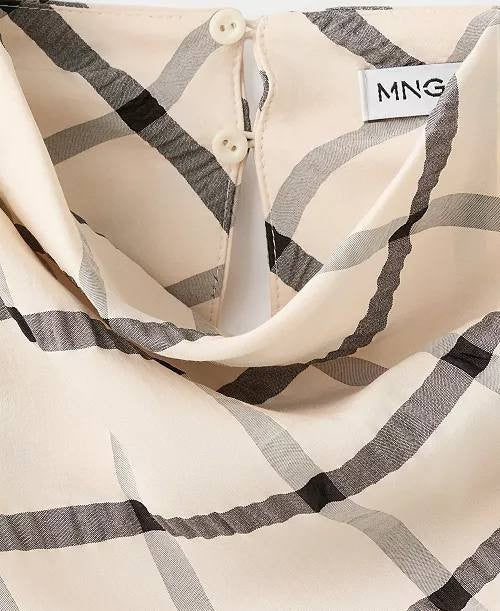 Mango Women’s Draped Neckline Checked Dress Beige XL NWT $100