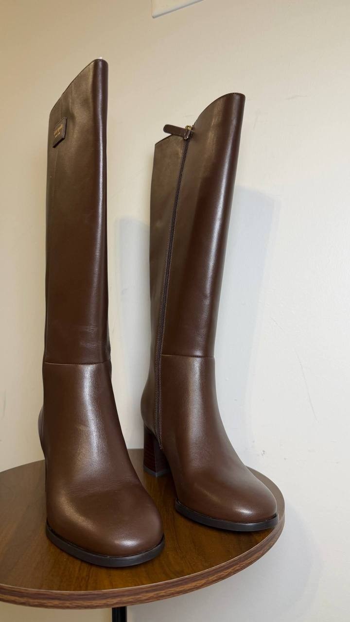 Kate Spade Aimee Tall Leather Boots Brown 6.5B Block Heel NWB $348